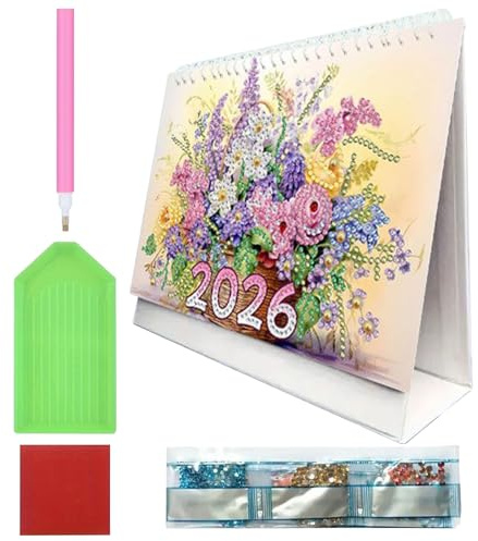 Desktop Calendar – Papier Rhinestone Art Kalender 2026, 12-Month Planner Decor, für Erwachsene Teens Craft Lovers Beginners Artists Teachers Holiday Birthday Party Favors Home Office Schreibtisch