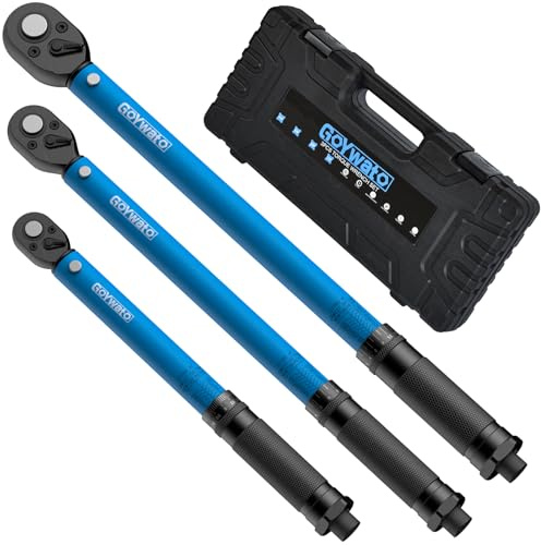 GoYwato Torque Wrench Set 3PCs - 1/4 3/8 1/2 Inch Dual-Scales Click Torque Wrench Kit w/ 72 Teeth & ±3% Accuracy & Reversible Dual-Direction & Carrying Case for Motorcycle Truck Bike Car Maintenance