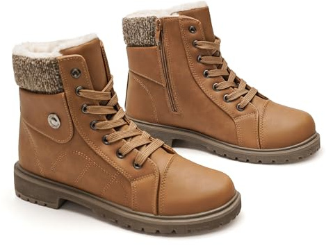 GLAMORA Bottes d'hiver pour femmes imperméables et thermiques avec doublure chaude et semelle antidérapante, bottes confortables avec fermeture éclair pour la marche, le travail ou la randonnée légère