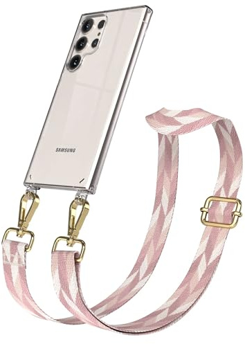 EAZY CASE Handykette - Verstellbares Taschenband kompatibel mit Galaxy S23 Ultra, Schulterriemen, Handykordel mit Silikon Hülle, Umhängetasche, Rosa Mix Gold