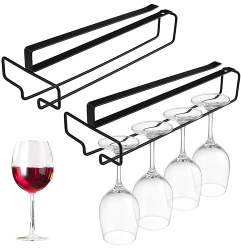 2 Stück Weinglashalter Hängend, 26x10.5 cm Weingläser Halter Metall, Weinglashalter Unter Dem Schrank Ohne Bohren, Weinglasregal zum Aufhängen, Wine Glass Holder für Küchen, Bars und Restaurants