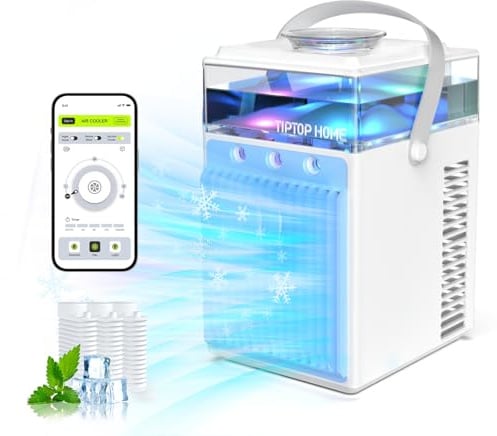 Climatiseur Mobile avec Contrôle par Application, Refroidisseur d'air 800ML Réservoir, 5 en 1 Portable Climatiseur Mobile Silencieux, Mini Climatiseur pour la Maison et le Bureau