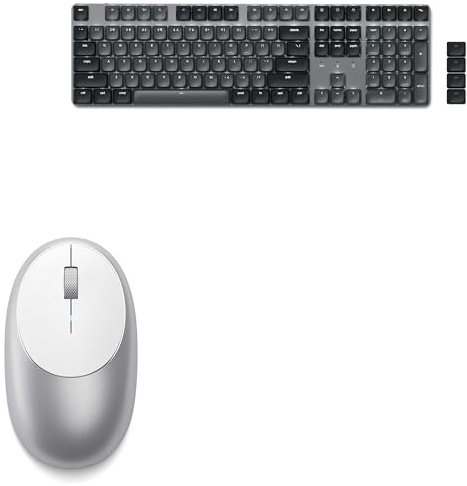 Satechi M1 Mouse Wireless Bluetooth Ricaricabile USB-C 1200 DPI + SM3 Tastiera Meccanica 108 Tasti Retroilluminata Layout QWERTY US, Multi-Dispositivo per Mac, iPad e Windows