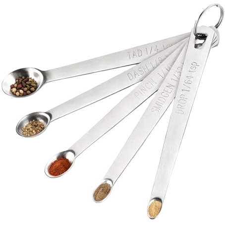 KinetiCore 5 Pcs Mini Measuring Spoons Set, Food Grade Stainless Steel Tiny Spice Scoops, 1/64 1/32 1/16 1/8 1/4 TSP Micro Measuring Spoons for Baking, Cooking, Spices, Kitchen Use