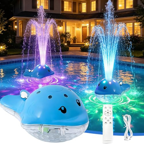 Mineup Fontana per Piscina con Spettacolo di Luci con luci subacquee, Fontana da Piscina con 3 modalità di spruzzo, batteria ricaricabile, Fontana Galleggiante per Piscina per piscine e stagni
