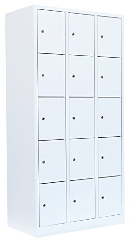 Lüllmann 15 Fächer Schließfachschrank komplett montiert weiß 180x88,5x50cm (HxBxT) Wertfachschrank Fächerschrank Spind Umkleideschrank 520537