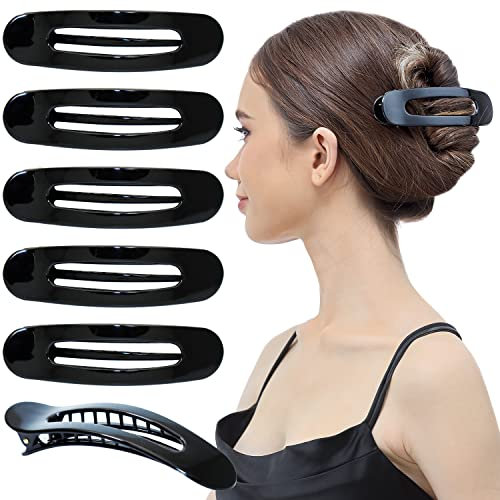 RC ROCHE 6 Stück Libellenspange Flach Haarspange Haarklammer für Damen Ovale Starker Halt Mädchen Clip, Medium Schwarz