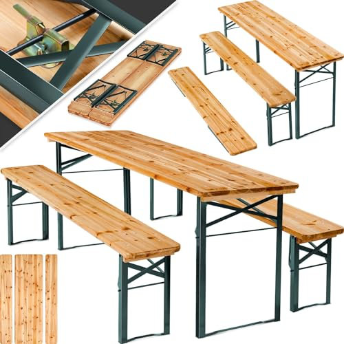 TecTake® Ensemble de Table de Jardin et Banc en Bois de Brasserie Salon de Jardin Pliable et Peu encombrant, avec Support Parasol, pour Pique Nique Réceptions Barbecue Mariage