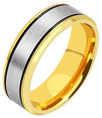 Akzent-Eheringe Partnerringe Verlobungsringe Edelstahl + Gravur tricolor (Herrenring, 66)