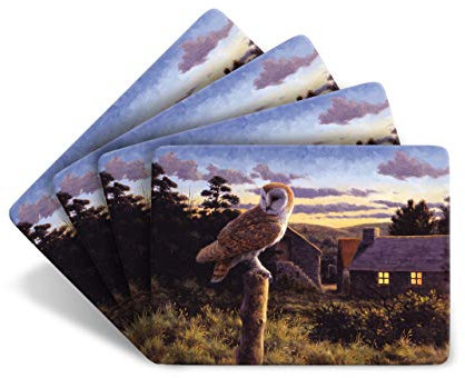 Julian Friers Barn Owl at Dusk Large Table Mats by Wildlife Artist Set of 4 - Non-slip - Cork-backed Placemat Set