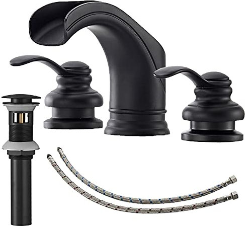 Bathlavish Robinet de salle de bain cascade large - Noir mat - 20,3 cm - 40,6 cm - 3 trous - 2 poignées - Robinet mitigeur pour lavabo, toilettes de ferme - Sans plomb