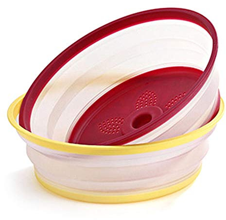Gresunny cloche micro-onde pliable couvercle micro ondes plastique couvercle de plaque micro-ondes avec évents à vapeur housse anti-éclaboussures pour micro-ondes pour fruits légumes jaune & rouge