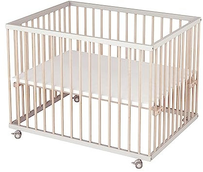 Sämann Laufstall Baby 75x100 cm | TÜV geprüft 2023 | stufenlos höhenverstellbar | Laufgitter Premium | Babybett aus Holz | Krabbelgitter Komplettset weiß/natur