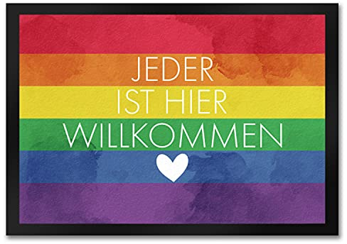 speecheese Jeder ist Hier willkommen Fußmatte in 35x50 cm mit Regenbogenfahne Pride Lesben Transgender Fahne für Gleichberechtigung und Freiheit