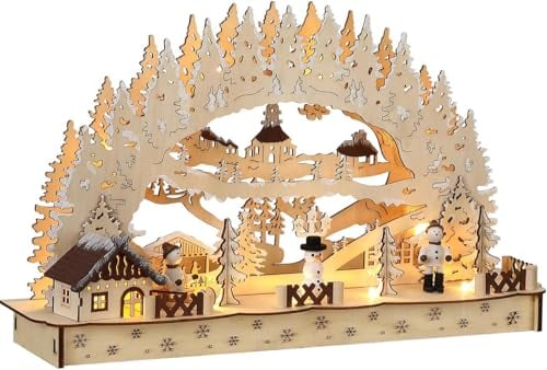 Monzana Arc Lumineux de Noël 'Village d'hiver' à 11 LED décoration en Bois Lampe intérieur Effet 3D Arche Lumineuse fêtes