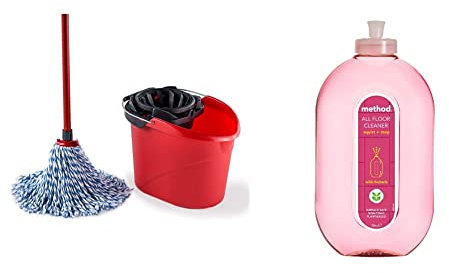 Vileda SuperMocio Microfibre and Cotton Mop and Bucket Set & Method Floor Cleaner, Wild Rhubarb, 739 ml