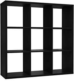 Forte Mauro Regal 110, Regal mit 3x3 Regalfächern, Holzwerkstoff, Schwarz, 107.2 cm breit, 107.3 cm hoch, 32.9 cm tief
