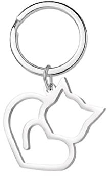 Katze mit Herz Glücksbringer Schlüsselanhänger Metall silberfarben | Glück | Geschenk | Liebe | Frauen | Damen | Herren | Kitten | Welpe | Hunderasse | Katze Love Herz