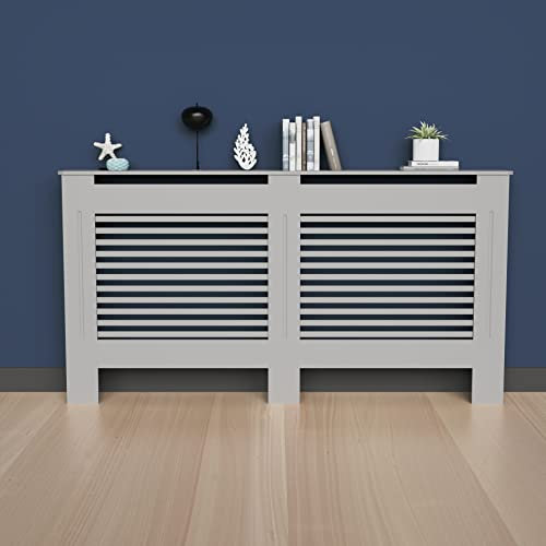 High Radiator Cover Wood Cabinet: 92cm Height Grey Large Heater Covers Horizontal Slat Internal Heights 90cm Tall Radiator Shelf Thicken MDF Wooden Bedroom Hallway Wall Cabinets Living Room