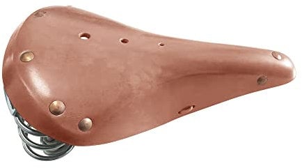TentHome Retro Sattel Fahrradsattel Classic Line Ledersattel Trekking-/Tourensattel Leder Fahrradsitz mit Federung Schraubenfeder und Messing Nieten Vintage Federsattel Orange