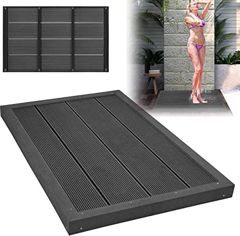 XMTECH WPC Bodenelement für Solardusche 105x63cm,Holzoptik rutschhemmend WPC Außendusche Pooldusche,Anti Rutsch Bodenplatte Gartendusche Poolleiter Anthrazit