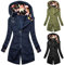 SRZYMJ Lange Kapuzenjacke Damen, Damen Casual Lange Kapuzenjacke Mode Reißverschluss Jacke Gemütlich Lose Taschen Tunika Taille Gürtel Jacke Grün Steppjacke Damen Leicht Mit Beutel