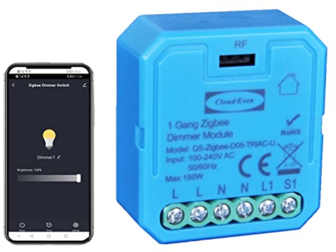 Interruptor inteligente regulable, RF módulo regulador intensidad luz interruptor inteligente ZigBee dimmer para led relé 150W Smart Life/Tuya APP100-220V-240V 2-way compatible con Alexa y Google BLUE