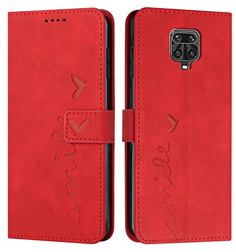 EATCYE Cover per Xiaomi Redmi Note 9 PRO/Note 9 PRO Max/Note 9S, Custodia in Pelle PU per Redmi Note 9 PRO/Note 9 PRO Max [Protezione Completa] [Slot per Scheda] [Funzione di Supporto] (#Rosso)