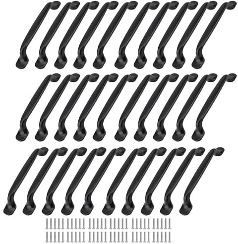 HAKZEON 30 Pack Mattle Black Cupboard Pull Handles, 128mm Hole Spacing Kitchen Door Handles Cabinet Handles for Drawer Closet Door