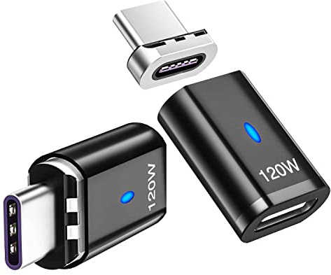 Sisyphy USB C Magnetischer Adapter (Gerade, 2er Pack), USB2.0 Typ C Adapter mit rechtem Winkel, PD 120W Ladung und 480Mbps Datentransfer, Kompatibel mit MacBook Samsung iPad Pro und mehr USB C Geräten