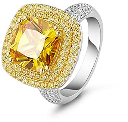 Frauen verstellbare Ringe, Angst Ring, luxuriöse Silber 925 Ringe voller Citrin hohe Kohlenstoff Topas Diamant Verlobungsring für Frauen Schmuck Geschenk, 7 (Farbe : Giallo, Größe: 8)