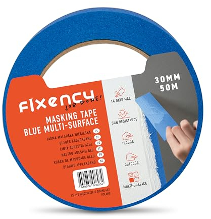 Fixency 1x Malerkrepp (30 mm x 50 m) I Kreppband Blau für Malerarbeiten und Renovierungen I Abklebeband zum Streichen, Lackieren, Renovieren