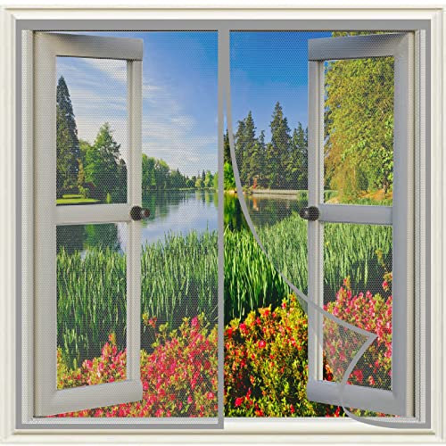 Moskitonetze für Fenster 70 x 95 cm Selbstklebendes Moskitonetz für Fenster, Magnet Moskitonetz Tür Haustier- und kinderfreundlich für Wohnzimmer Fenster, Grau