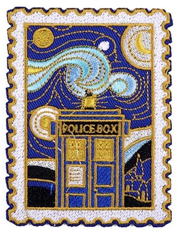 Tardis Starry Night Dr Who Van Gogh Police Box Stempel 8,6 cm zum Aufbügeln bestickt Thermokleber Patch für Kleidung
