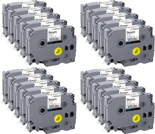 Hehua Tze Tz Klebeband, 9 mm, laminiert, weiß, kompatibel mit Brother TZe-221 TZe221 TZ221 TZ-221, TZe221, TZe221, kompatibel mit Brother Etikettenhersteller, 9 mm x 8 m, 20 Packungen