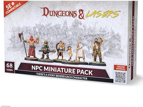 Dungeons & Lasers - 68 NPC Miniaturen: D&D, Heroquest, Pathfinder & mehr - 28-mm, 5E-kompatibel - Montage erforderlich - Ab 6 Jahren - Moderner Stil - Kunststoff - Tabletop-Spiel-Miniaturen