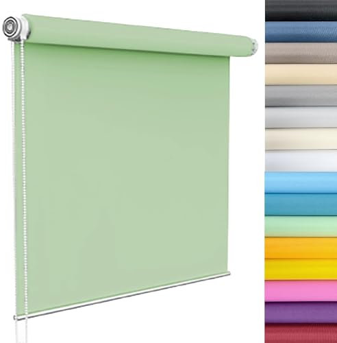 Verdunklungsrollo ohne Bohren Klemmfix 105 x 170 cm Flexibler Seitenzug Top Qualität Fensterrollo Klemmrollo Inkl Montage-Teile, für Fenster innen Wandmontage, Zart Grün