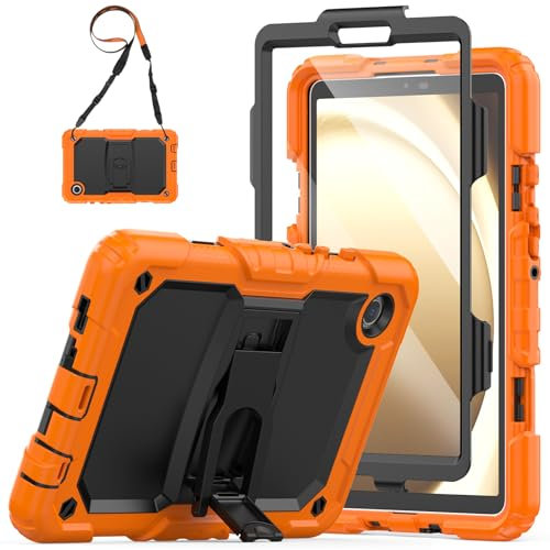 SEYMAC Case for Samsung Galaxy Tab A9 8.7 Inch 2023 Shockproof with Screen Protector/Foldable Stand/Shoulder Strap, Cover for Galaxy Tab A9 SM-X110/ SM-X115/ SM-X117, Orange