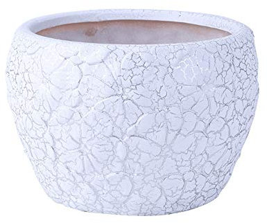 Pot de Fleurs en céramique Blanche, Pot de Plantes en céramique à Grains de Fissure argentés, 17 Cm, Design décoratif en Spirale, Pots de Plantes de Cactus Ronds, extérieur, intérieur, Cour,