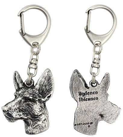 Art-Dog Niedlicher Hundeschlüsselanhänger - Exklusive Kollektion Podenco Ibicenco - Ibizanischer Schlüsselanhänger Hund - Versilberte Keyring mit 2,5 cm Schloss - 3,5x5x10,4cm