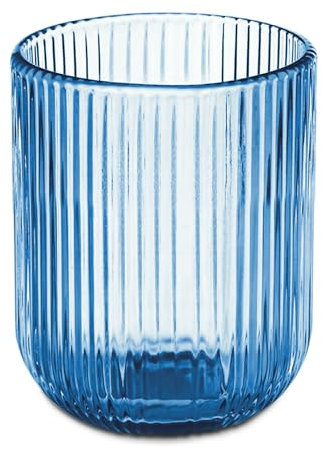 TIENDA EURASIA – Vaso Alto y Bajo, Caja 6 Unidades, Distintos Tamaños y Colores, Cristal de Rayas, para Servir Agua y Bebidas, no Apto para Lavavajillas ni Microondas (270 ml, Azul Oscuro)