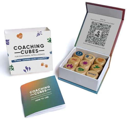 metaFox Coaching Cubes for Emotional Intelligence - 9 cubes with Coaching Questions for Emotion, Personal Development - Use as Therapy Tools, Story Cubes, Conversation Cubes, Therapy Games