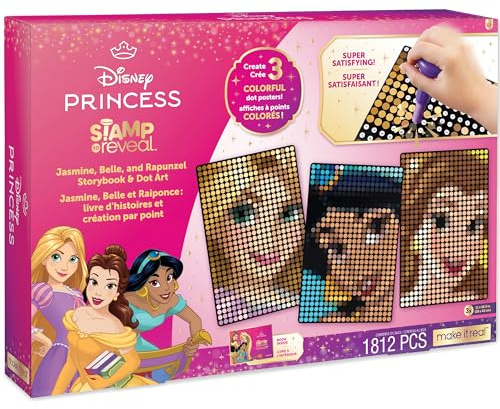 Make It Real: Disney-Stempel zum Enthüllen, Jasmin, Belle, Rapunzel Storybook & Dot Art, 1812 Stück, DIY 3 Prinzessinnen-Punkt-Poster, Basteln, Mädchen und Kinder ab 6 Jahren