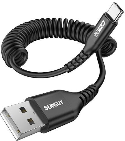 SUNGUY Cable USB C en Espiral, [0,5m-1,5m] Cable USB A a USB C Cable de Carga Android auto Tipo C para iPhone 16/15 Pro Max, Galaxy S24 S23, Mi9/8