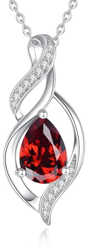 FANCIME January Birthstone Necklace for Women Garnet Teardrop Necklace Sterling Silver Infinity Love Birthday Gifts for Mom Women, 16+2 Inches
