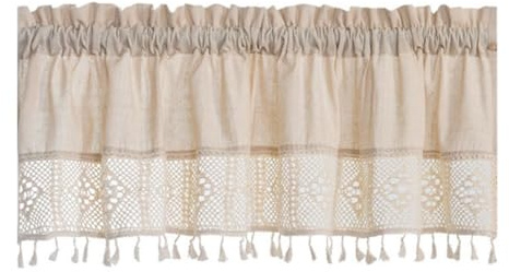 Rockreyoa Kurze Scheibengardine Boho Bistrogardine Vintage Kurzgardine Häkeln Stricken Vorhang Verdunkelungsvorhänge Spitze Häkelgardine für Küche Wohnzimmer Schlafzimmer,Beige 150 * 60cm