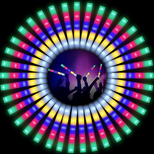 OLUPP 58 PCS Glow Sticks Bulk, LED Foam Sticks with 3 Modes Colorful Flashing, Glow in the Dark Party Supplies for Wedding, Raves, Concert, Party, Camping