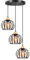 iDEGU 3-flammig Pendelleuchte Vintage Industrial Hängelampe aus Holz und Eisen Käfig Design 20cm Lampenschirm E27 Hängeleuchte für Wohnzimmer Schlafzimmer Esstisch Küche Flur (Rondell, Schwarz)