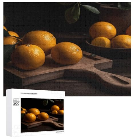 Puzzle 1000 500 300 Teile Personalisierte Fotos Puzzle mit Aufbewahrungstasche Orangen auf Holzbrett Puzzles Herausfordernde Bilderpuzzle Männer Frauen Wohnkultur Holzpuzzles für Familie
