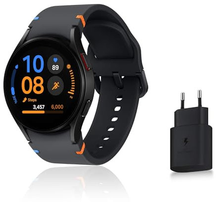 Samsung Galaxy Watch FE, Montre connectée, Suivi de la Santé, Suivi de Fitness, Bluetooth, 40mm, Noir, Chargeur Secteur Rapide Inclus, Version FR
